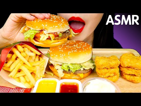 ASMR MCDONALDS BURGER &amp;amp; CHICKEN NUGGETS 맥도날드 햄버거 치킨너겟 먹방 NO TALKING EATING SOUNDS MUKBANG