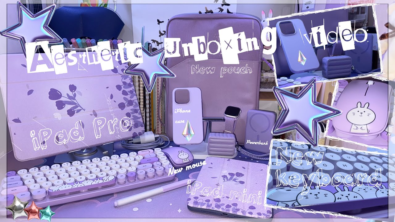 Aesthetic unboxing 💜IPad Pro, iPad mini accessories Purple color💜. Pouch, cases, keyboard, powerbank