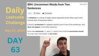 Daily LeetCode Challenge (Day 63): Uncommon Words from Two Sentences Wealth