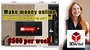 Make money online | with CGtraders | TV wall 3D Modeling 5 Part 01