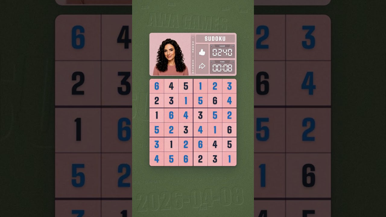 LinkedIn Mini Sudoku #240 solved board for April 8, 2026, 6x6 grid