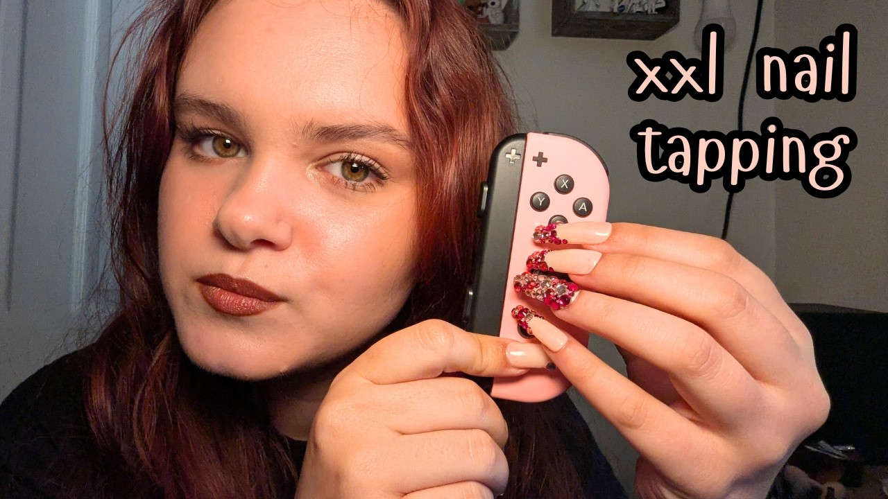 XXL bedazzled nail tapping, scratching, switch controller, camera tapping, tingly ASMR 🎮