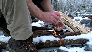 Flint and Steel Strike Angles & Wet Wood Fire
Change your angle, and stop flipping your char tin. When you start out doing things the wrong way, it can be hard to change. Muscle memory is a double edged sword, and can make things easy if you ingrain the motion correctly, but it can also be very hard to break if you learned a poor technique in the first place.
When I was first learning cast sparks down onto char, I did what seemed obvious and held the striker directly over the tin and swung the stone downward, hopefully stopping myself from over-swinging and hitting the tin. I got better at not hitting it, but still flipped it over all the time, often sending my char onto the wet ground.
Years ago few knowledgeable BCUSA members suggested changing my strike angle from vertical to horizontal, and I tried it but still found it difficult. What seems to be working well for me now is an angle somewhere in the middle.
Whether standing or kneeling, getting my body over the tin shields it from rain or snow, and allows me to swing my arm in an arc without having to stop it short. This type of long swing results in more sparks per strike and it is easy to adjust patch of the arc so that an overstrike does not contact the tin.
This isn’t perfect, and I still flip my tin using this method (as you can see in the first shot), but the more I practice it, the less often I screw it up.
Pardon the cheesy animations, but my goal was to make the idea as clear as possible for people that don’t read the description.
Someone on Instagram nailed it when they said it looked like a cheesy infomercial! I didnt do that on purpose for comedy, but now I wish I had.
A piece of metal screen is great insurance for those times that you do screw it up, so check out that video if you are interested but missed it.
Holding a piece of charred material on the stone and swinging the striker is probably the most reliable method of all, but some materials like delicate punk wood and pith are too fragile and require that the sparks be cast onto them.
There are other methods including pinning a piece of char down with your striker that can work, but I find that one in particular to be very difficult as it severely limits my range of motion when striking.
You don’t have to use a tin to take advantage of this body position and motion though. Char can be placed on a dry surface, in the lid, or directly into a bundle and sparked the same way. There are enough advantages to striking directly into the tin that I will likely dedicate a video to that topic in the future though.
Special thanks to the BCUSA crew for introducing me to the idea of horizontal striking. A bit more of a slope seems to work better for me, but play around with different angles and youll probably find one that works best for you.
Tools and Materials Used:
Carbon Steel Striker
Altoids Tin
Candy Tin
Charred Black Cottonwood Punk Wood
ESEE 6
Western Red Cedar Driftwood (Tinder Bundle, Kindling, Fuel)
Music:
Jebase - Relax
https://www.youtube.com/watch?v=IiMHMhqUDYo
Luca Stricagnoli - The Last of the Mohicans (Guitar)
https://www.youtube.com/watch?v=6Kbv1OpIpaA Flint and Steel Strike Angles & Wet Wood Fire