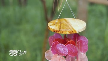 88Craft Capiz Shell Wind Chimes Tropical Gradient Pink Tropical High-Grade Wooden Teak Plate