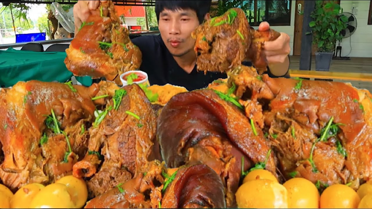 กะเพราขาหมูตุ๋นจิ้มซีฟู๊ดแกล้มผักสดแซ่บคักอีหลีครับพี่น้องMUKBANG EATING SHOW#โก้อีสานพาแดก