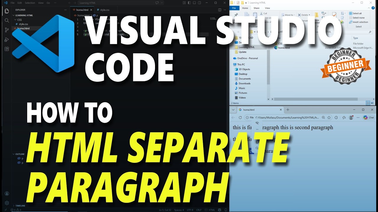 Separate Visual Visual Studio Code HTML How To Separate Paragraph - YouTube