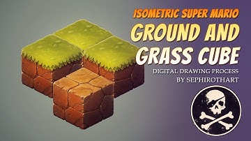 ISOMETRIC GROUND AND GRASS CUBE in Photoshop! Digital Drawing Process [PART 6] ● Sephiroth Art