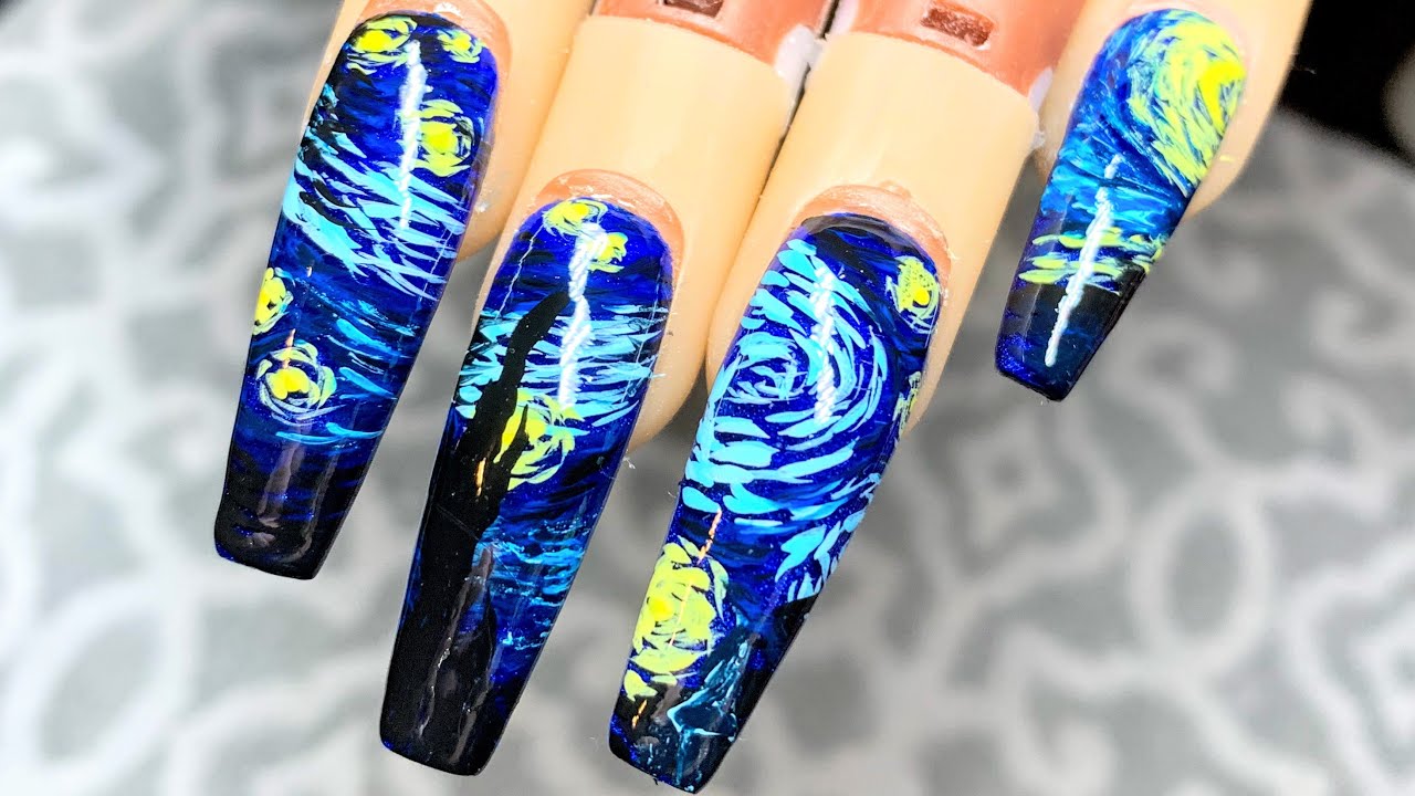 Van Gogh Starry Night Nails Acrylic Nail Tutorial Youtube Van Gogh Starry Night Nails Acrylic Nail Tutorial Youtube