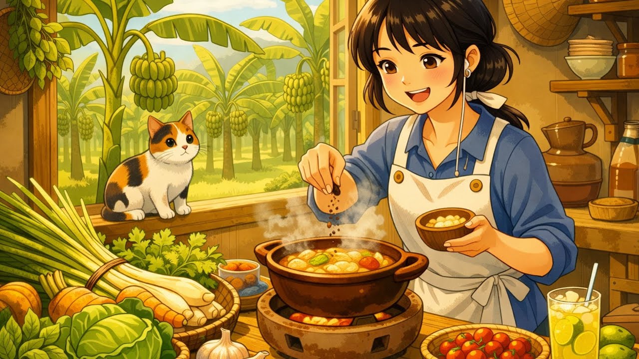 Fish cooked in a traditional Vietnamese clay pot | Ghibli Slow Living | Ghibli Animation