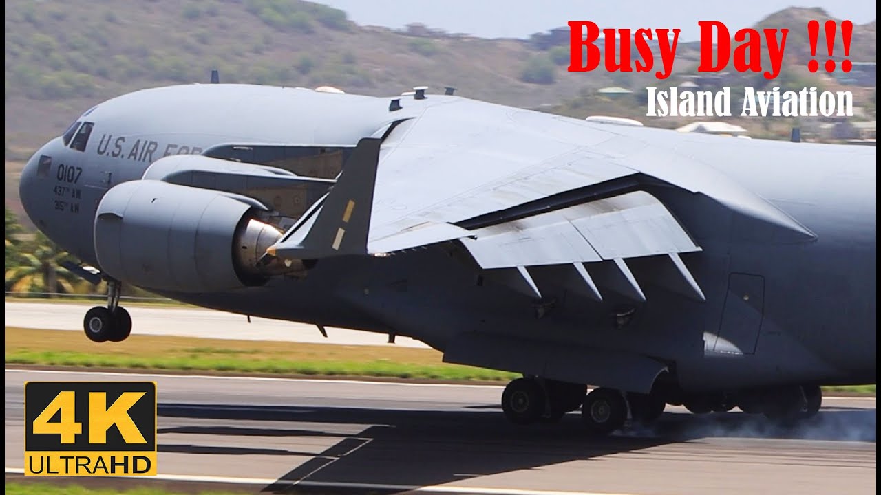 (4K) Busy Day !!! (42 Minutes) C-17/E-190/737-800/A320/777-200..@ St Kitts Airport/Eastern Caribbean