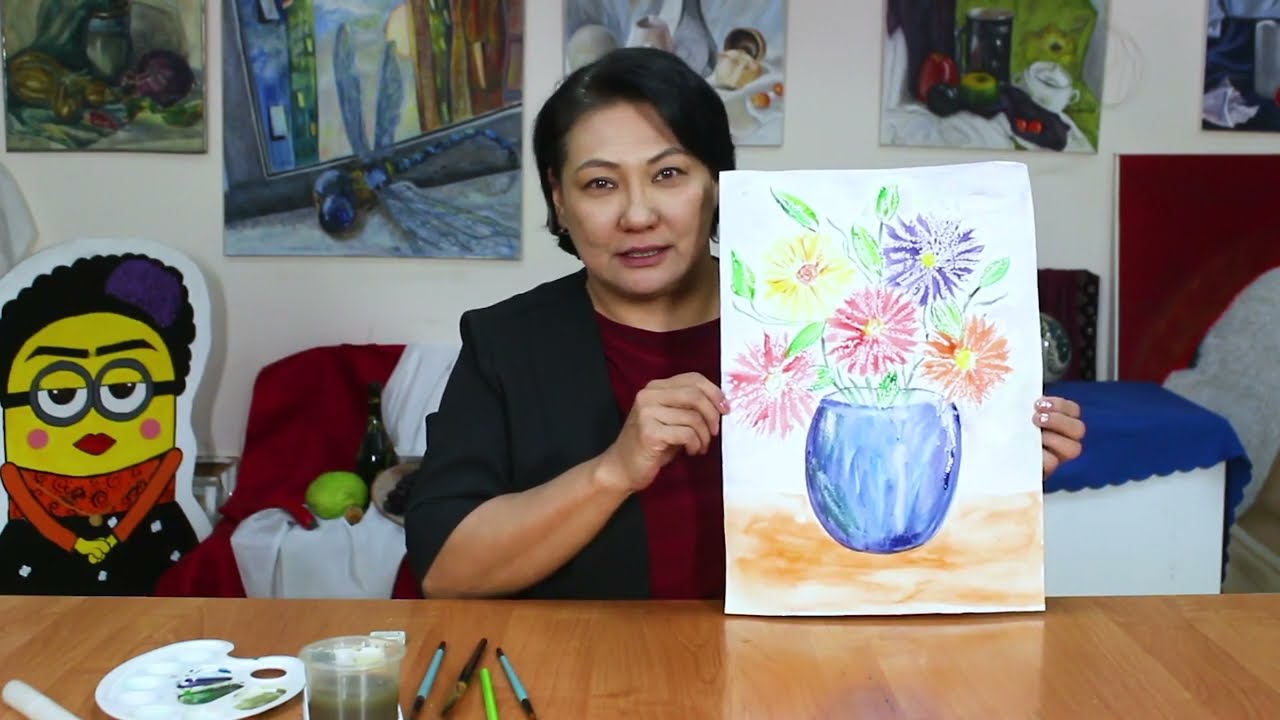 Хризантема гүл шоғы| Бейнелеу өнері| 2-сынып