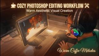 ☕ Cozy Photoshop Editing Workflow ✂️ | Warm Aesthetic Visual Creation | Warm Coffee Melodies