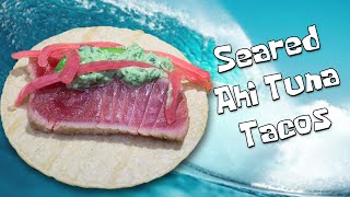 Seared Ahi Tuna Tacos (With Pickled Red Onions and Creamy Cilantro Dressing)