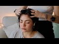 Asmr  head massage scratches hair parting brushing adding clips whisper real person asmr
