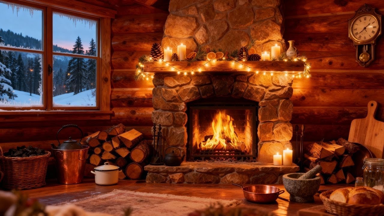 Cozy Fireplace Space For Winter, 24/7 | 🔥Crackling Fire Sound | Beautiful Winter Atmosphere