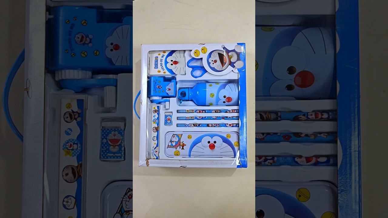 doraemon stationery set, doraemon pencil case, pencil sharpener, 