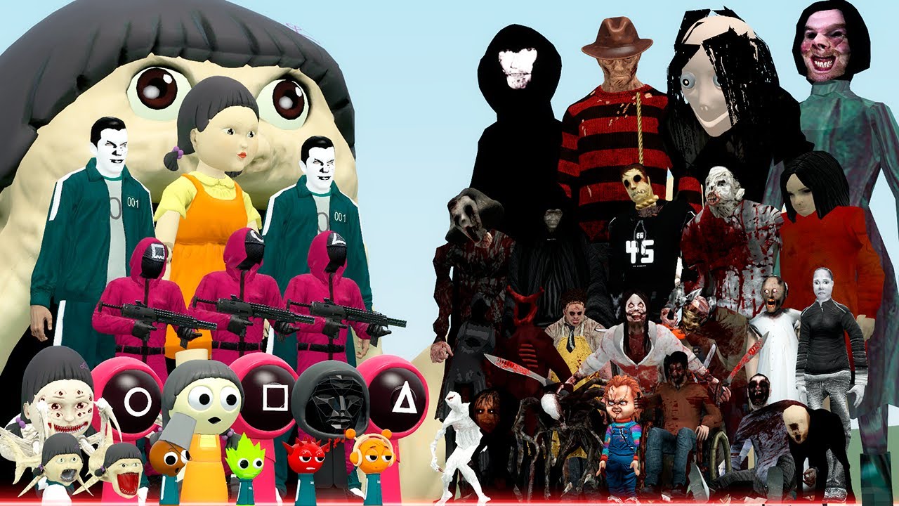 ALL SQUID GAME FAMILY VS HORROR CREEPY CHARACTERS (Garry's Mod)