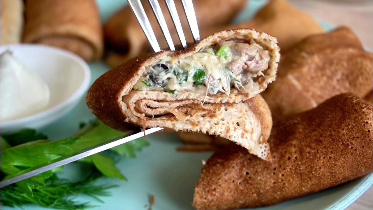САМЫЕ ВКУСНЫЕ БЛИНЫ с НАЧИНКОЙ! Цельнозерновые, сочные, сыр тянется!