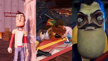 Hello Neighbor 1 2 3 - All Official Main Endings (Comparison)