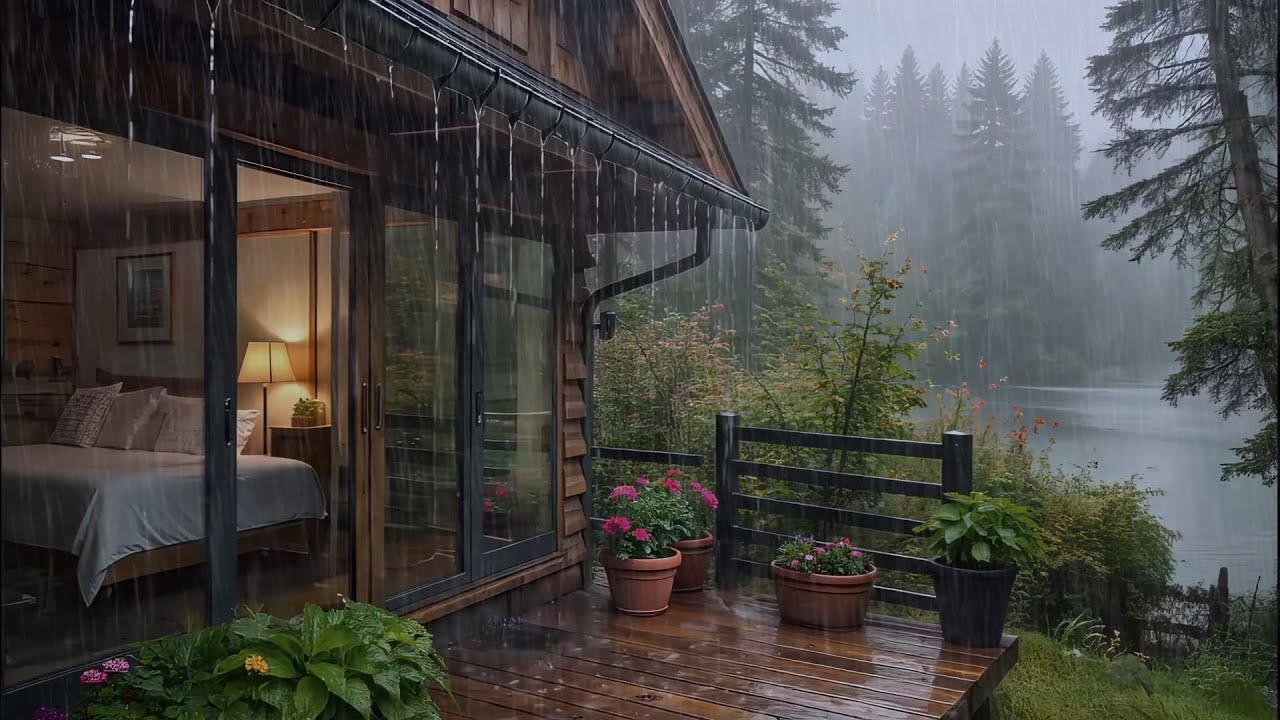 Rainy Night at the Lakeside Cabin | Soothing Rain Sounds for Sleep (No ...