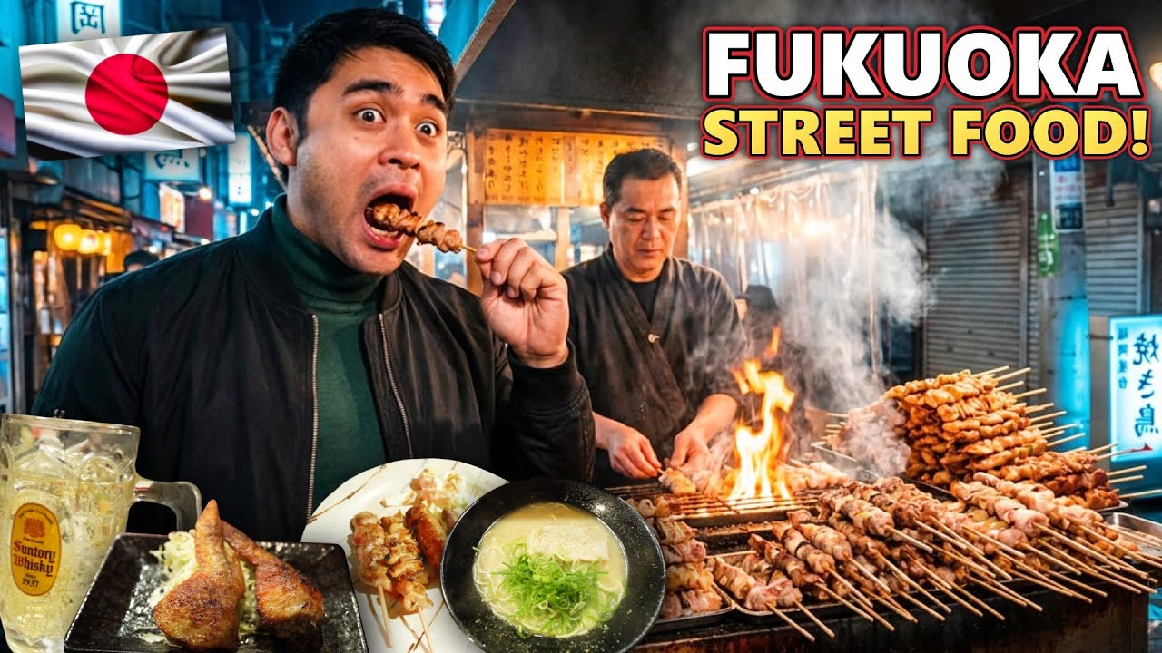 Authentic Japanese Street Food Tour at NIGHT! 10 Must Eats in Fukuoka!