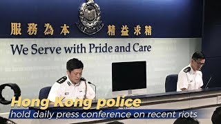 The hong kong police are holding their latest daily press conference
on recent riots monday. said one officer sustained burns his legs
after...