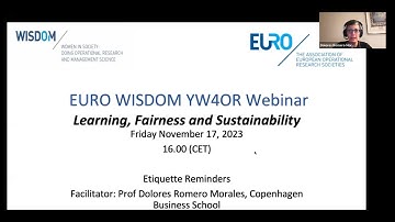 EURO WISDOM YW4OR Webinar on Learning, Fairness and Sustainability, November 17, 2023