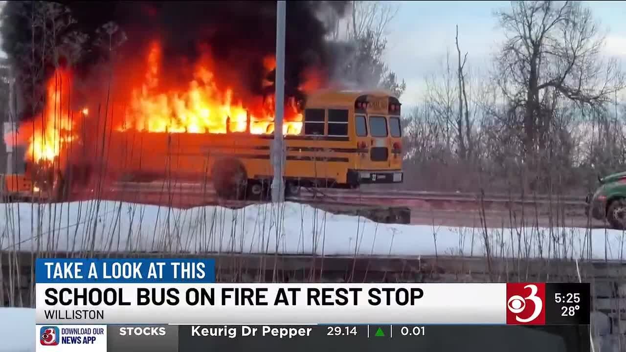 School bus catches fire on Interstate 89 - YouTube