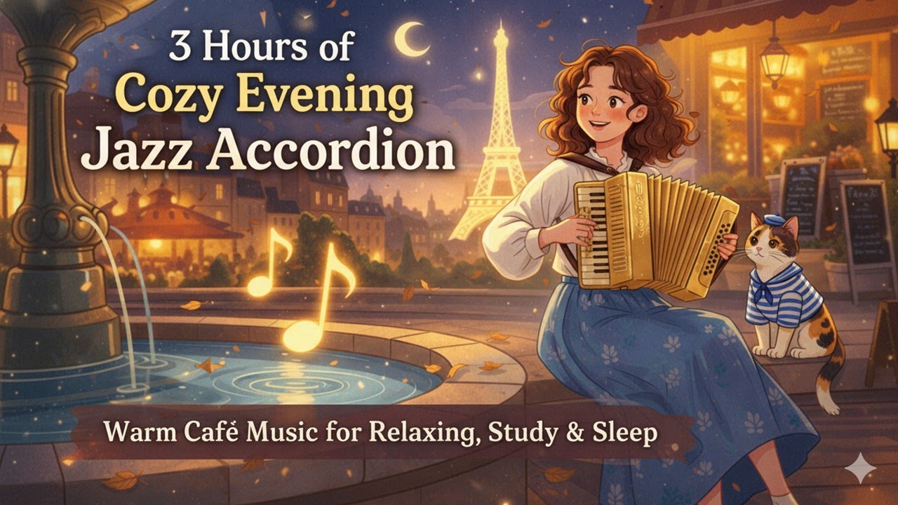 🎧 3 Hours of Cozy Evening Jazz Accordion 🎶 Warm Café Music for Relaxing, Study & Sleep