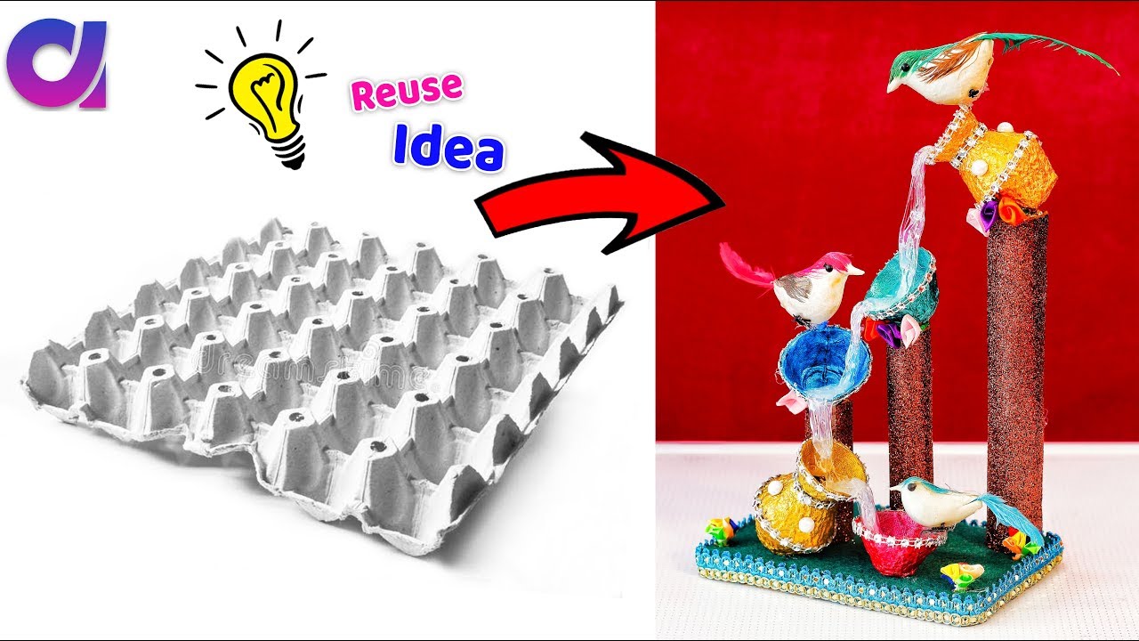 How to Make egg tray waterfall showpiece | Best Out of waste ...