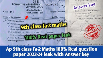 ap 9th class fa2 maths 💯real question paper 2023|9th class maths fa2 question paper answer key 2023