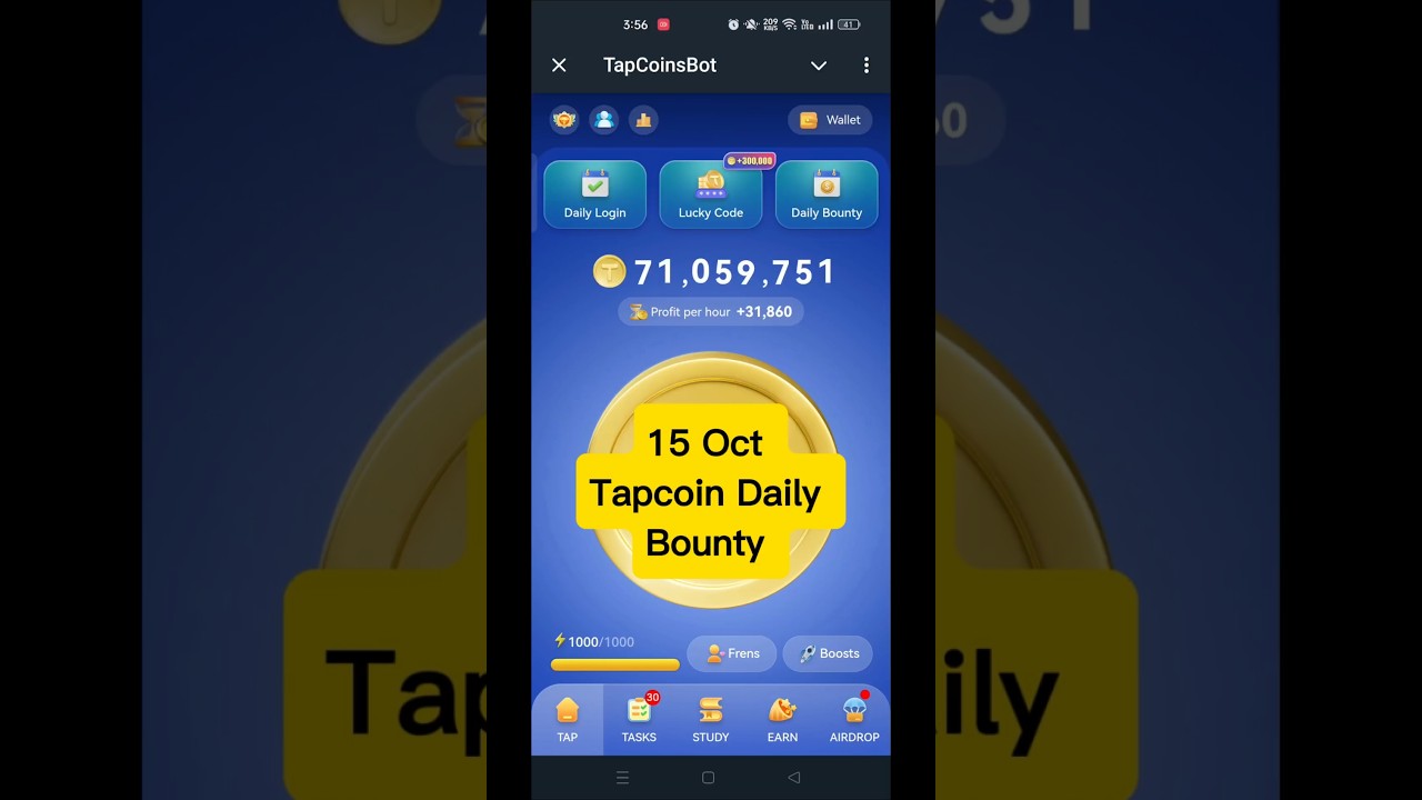 Tap Coin Daily Bounty 15 October | Tapcoin Daily Combo Cards Today October 15, 2024