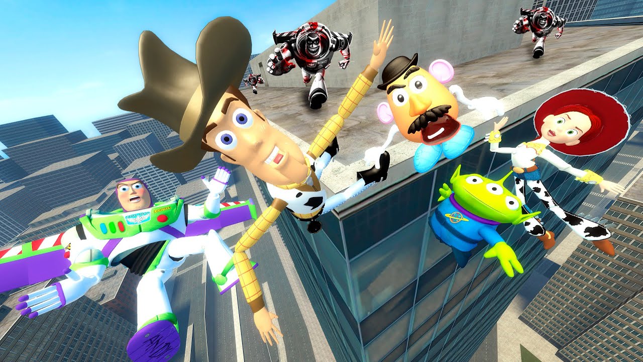 • История игрушек • Жуткий Базз, Старый Вуди, Базз, Джесси, тряпичные куклы и Некстботы в Garry's...