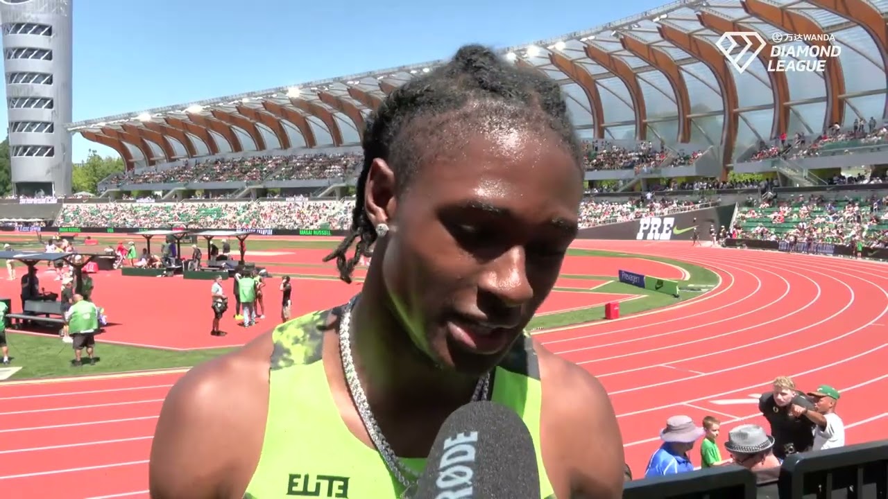 High schooler Tate Taylor after defeating pros in 200m at Prefontaine Classic
