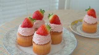 아몬드머핀으로 상큼한 딸기 컵케이크 만들기 Strawberry Cupcake