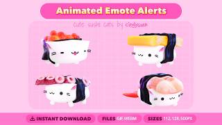 Animated Emote Alerts: Cute Sushi Cats Sticker Pack by Cindy Suen | Twitch, Discord Streamer Alerts