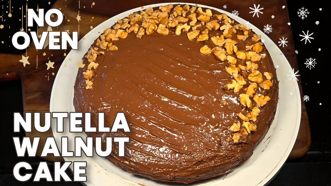 No Oven Eggless Chocolate Cake | Nutella Walnut Cake Recipe Without Oven