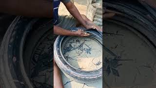 Watch The Process Of Cutting A Motorcycle Tire.