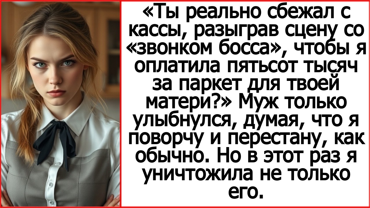 Ты реально сбежал с кассы, чтобы я оплатила пятьсот тысяч за паркет для твоей матери?