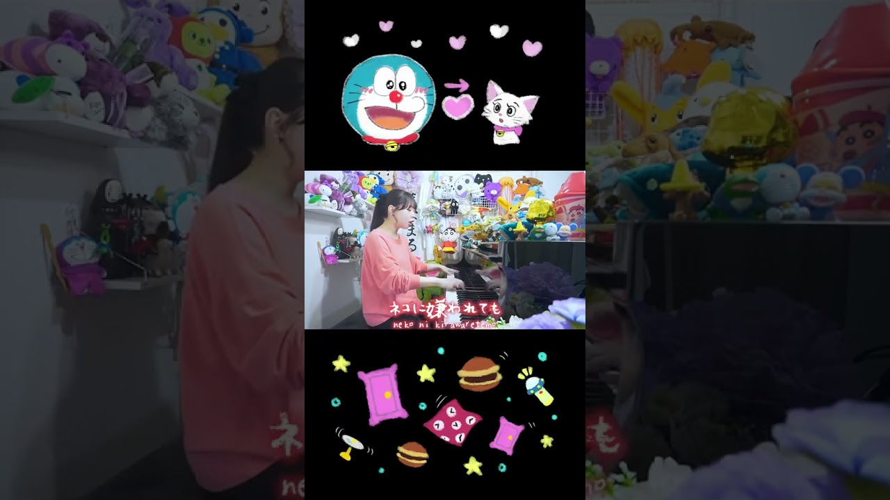 アニメキャラたちが歌う『mosi mosi?/楽音』声マネ【まなまる】 #声真似 #ピアノ#もしもし