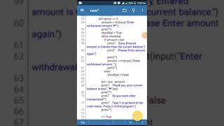 Banking System using pydroid python programming