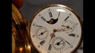 Annual calendar 18K gold moon phase pocket watch