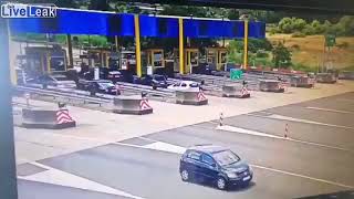 LiveLeak BMW crashes into toll booth full speed