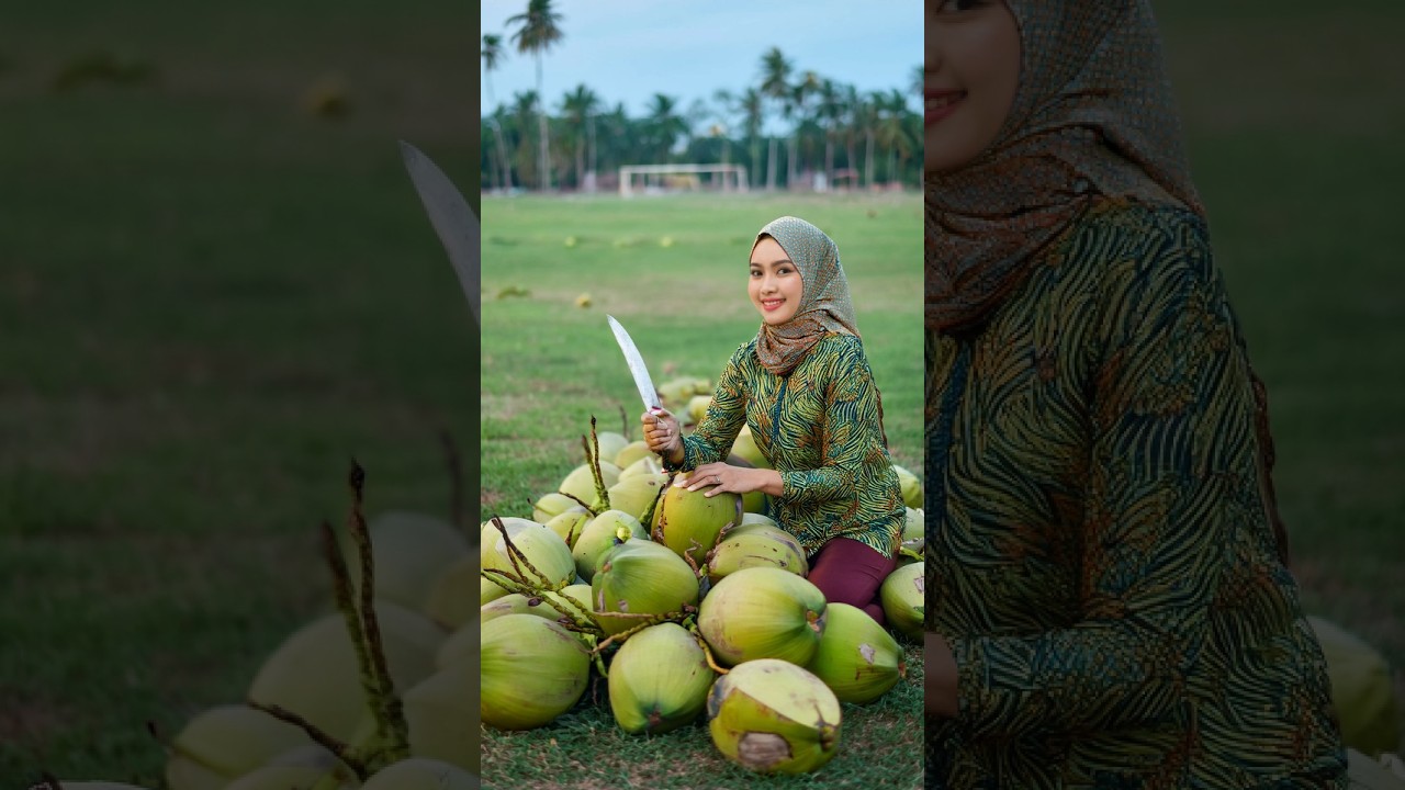 Cutting a Coconut Open with ASMR Sharp Knife Sounds