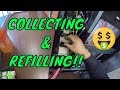 collecting and servicing a vending machine at a  car dealership