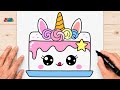 How to Draw a Cute Unicorn Cake ???? | Easy Kawaii Drawing for Kids & Beginners