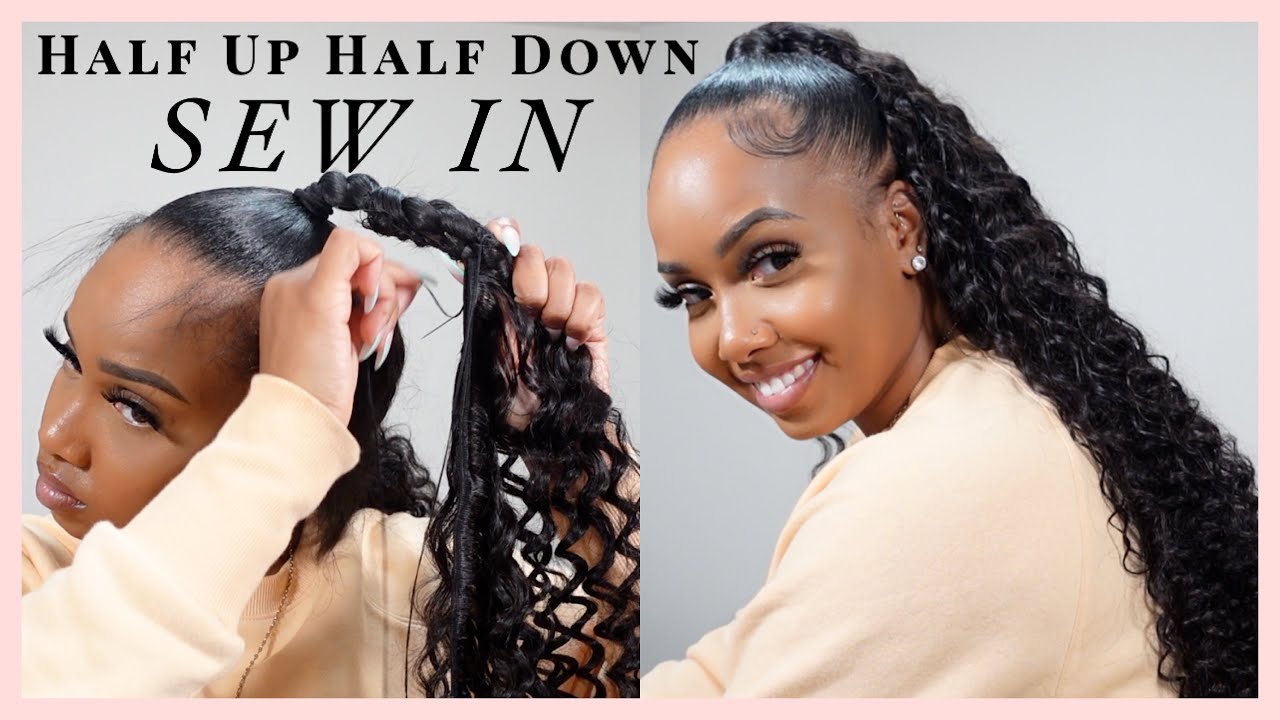 How To Half Up Half Down Sew In 100 Human Hair Ft. Ula Hair YouTube