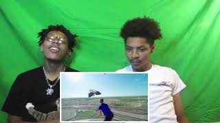 Dude perfect “farthest throw from giant tower wins” reaction