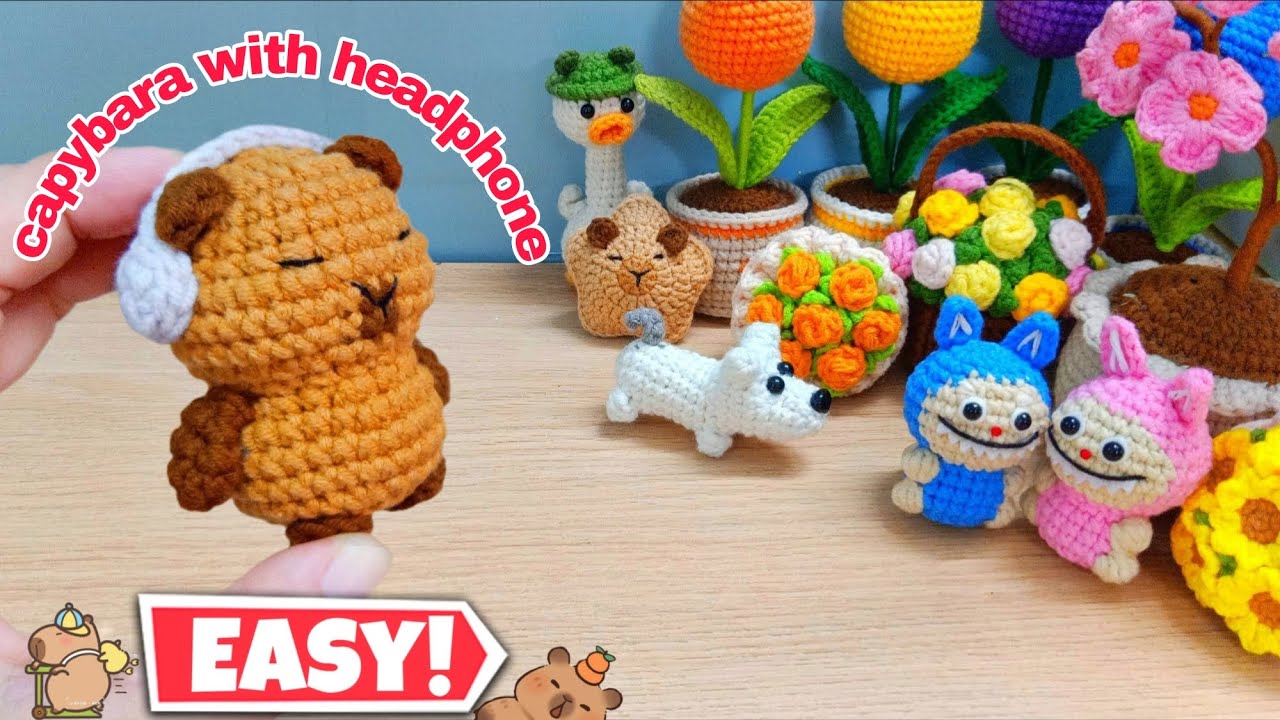 Crochet a Capybara with Headphones | Hướng dẫn móc Capybara đeo tai phone làm móc khóa