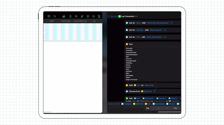 Budgets with Shortcuts & Numbers: Log Transaction 1